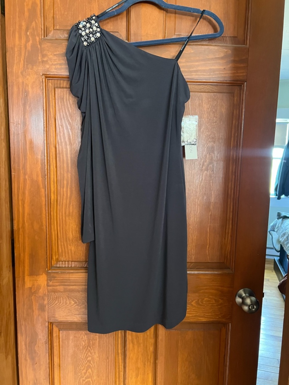 Maggy London Black One-Shoulder Embellished Cocktail Dress